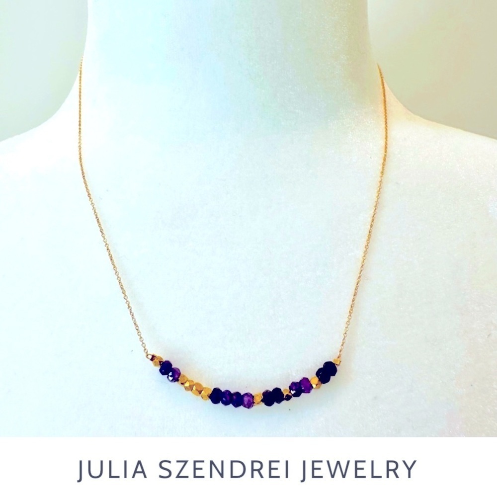 New Julia Szendrei Amethyst Morse Code 14K‎ Gold Filled Necklace